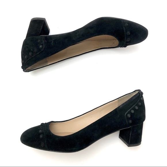 Tory Burch black suede leather stud Colt low block heels pumps 7 chunky slip-on - Picture 6 of 16